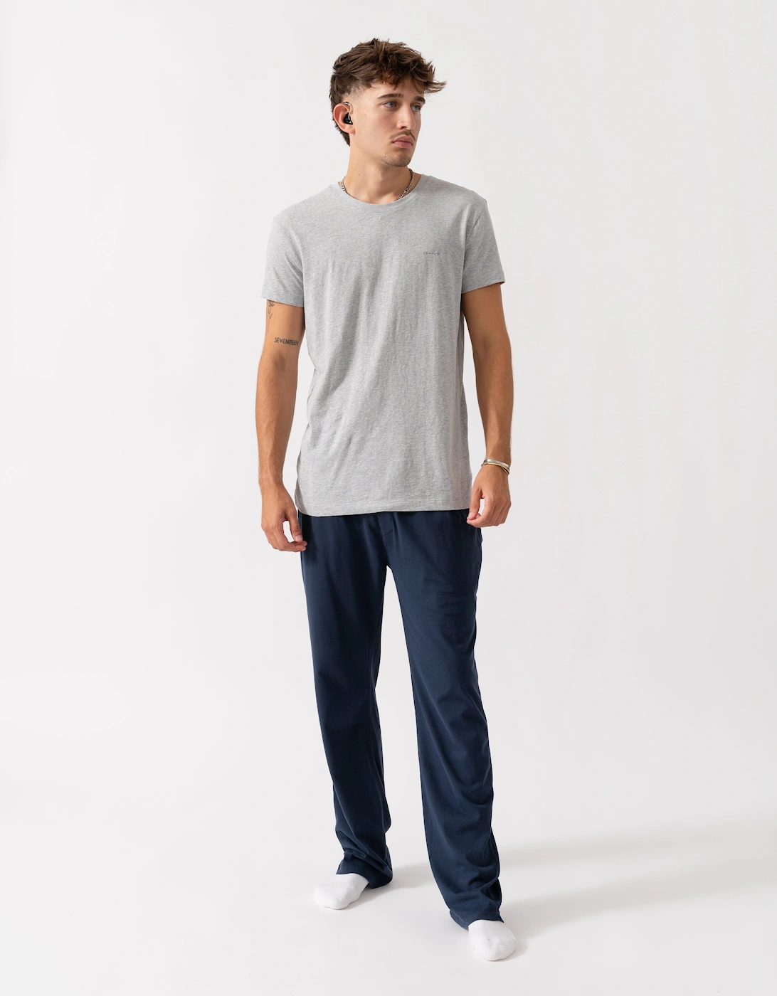 2-Pack Mens Crew Neck T-Shirts - 18 Light Grey Mel/Navy