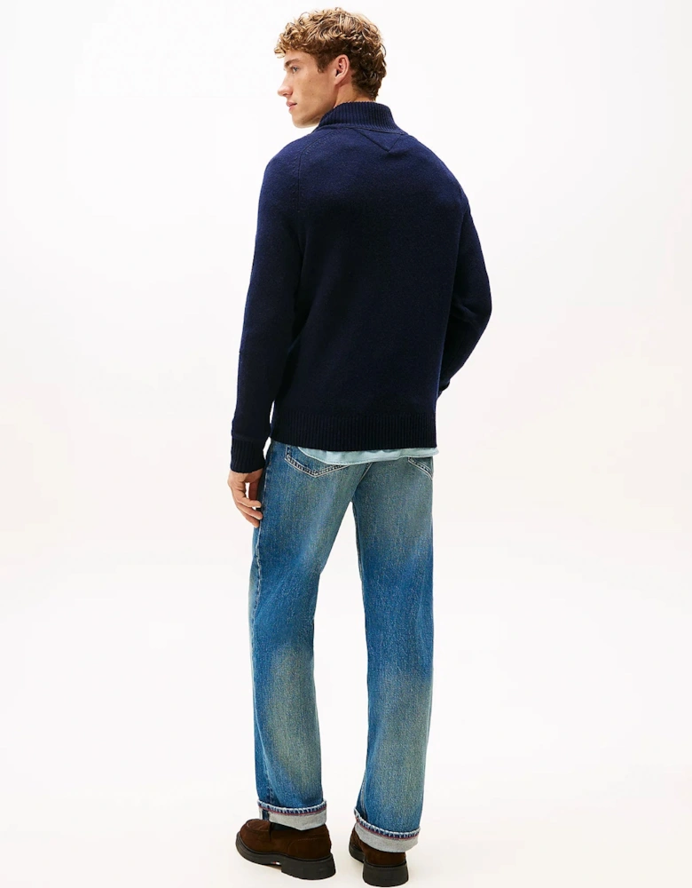 Lambswool Half-Zip Mock Neck Mens Jumper - Desert Sky