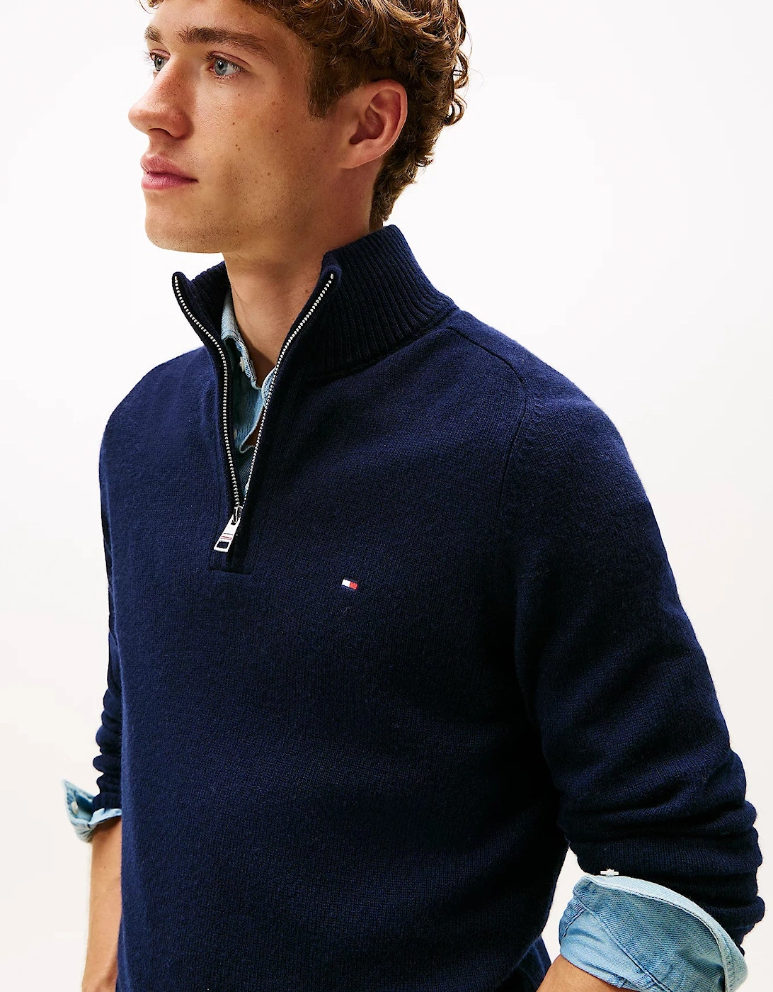 Lambswool Half-Zip Mock Neck Mens Jumper - Desert Sky