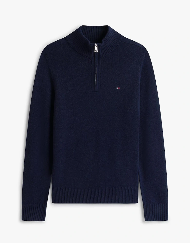 Lambswool Half-Zip Mock Neck Mens Jumper - Desert Sky