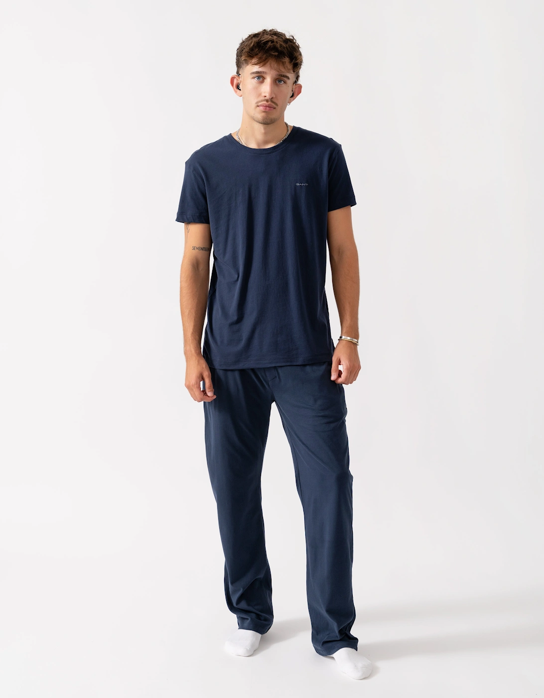 2-Pack Mens Crew Neck T-Shirts - 18 Light Grey Mel/Navy