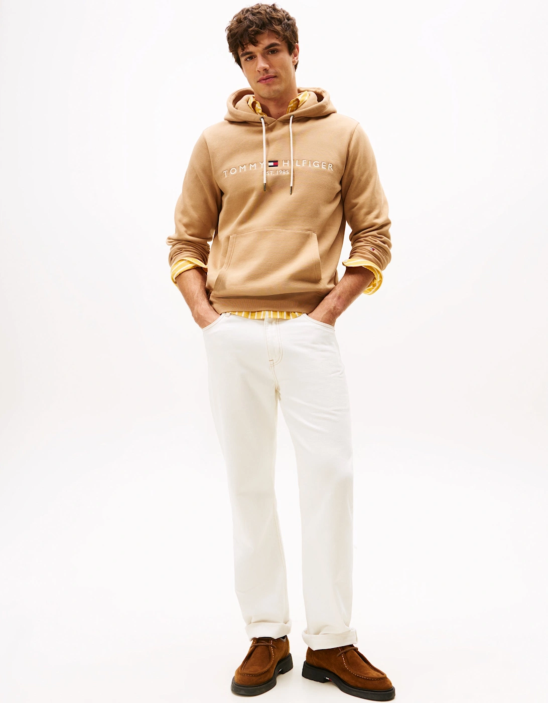 Tommy Logo Flex Fleece Hoodie - Timeless Camel