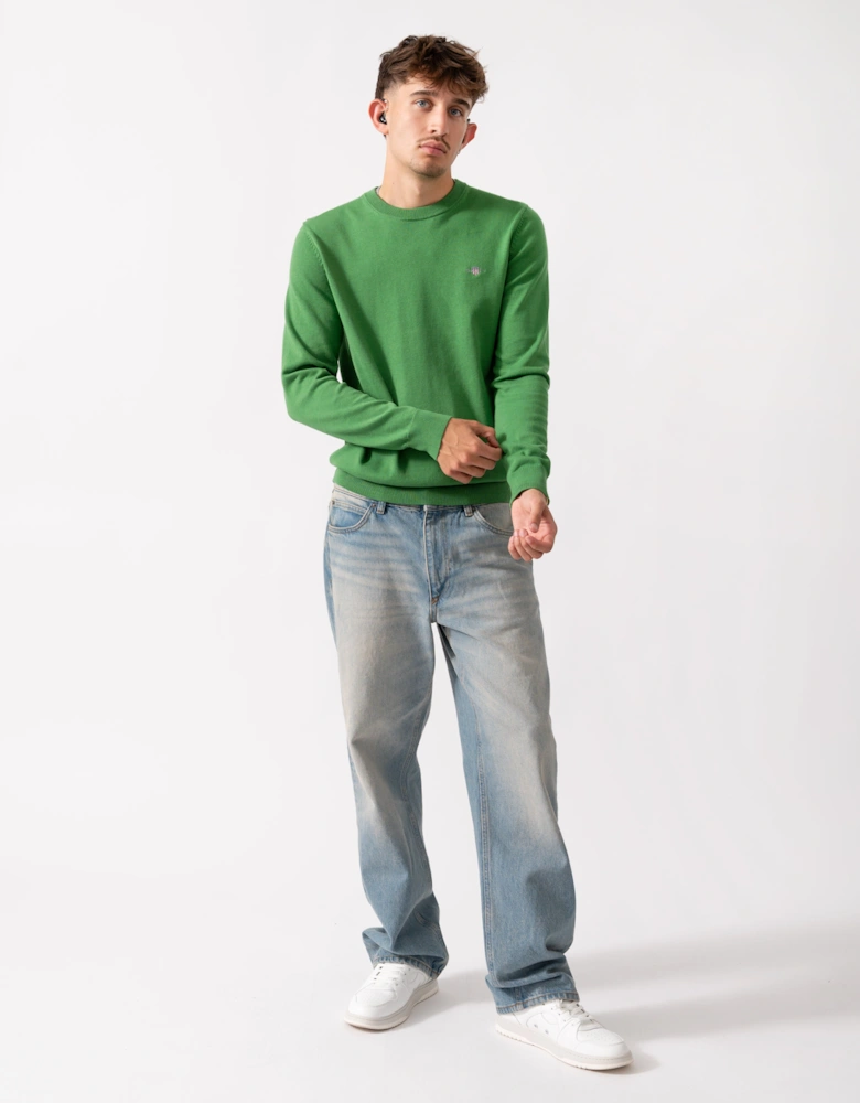 Mens Classic Cotton Crew Neck Jumper - 366 Grass Green