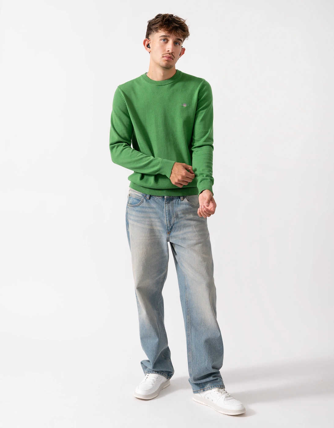 Mens Classic Cotton Crew Neck Jumper - 366 Grass Green