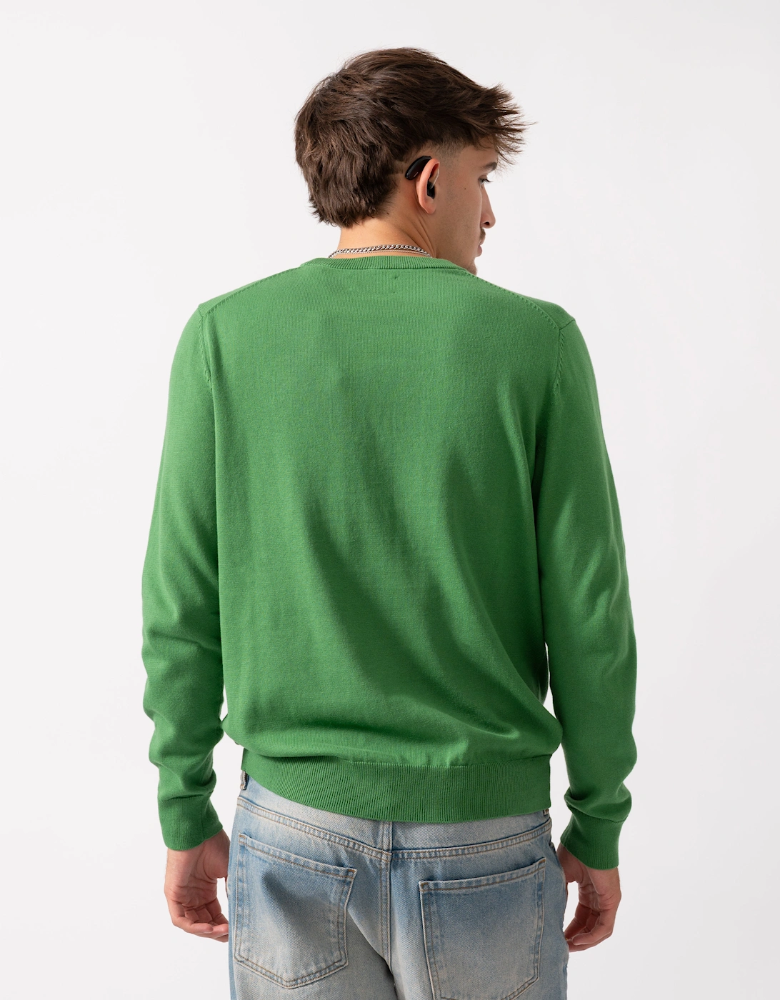 Mens Classic Cotton Crew Neck Jumper - 366 Grass Green