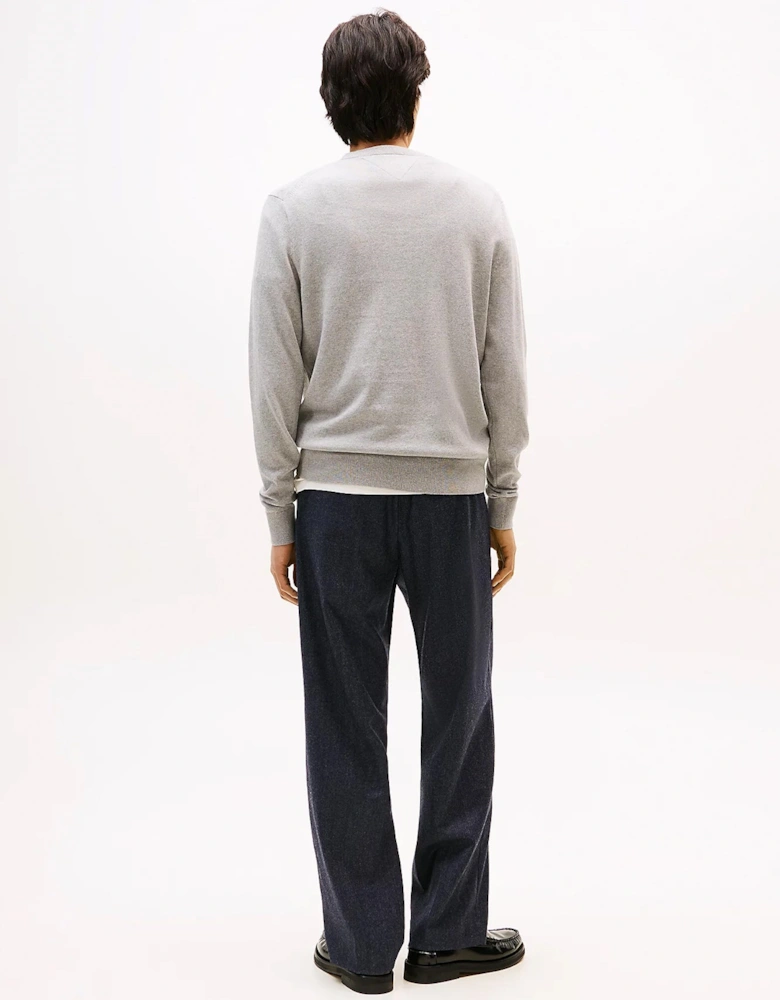 Pima Organic Cotton Mens Cashmere V-Neck Jumper - Light Grey Heather