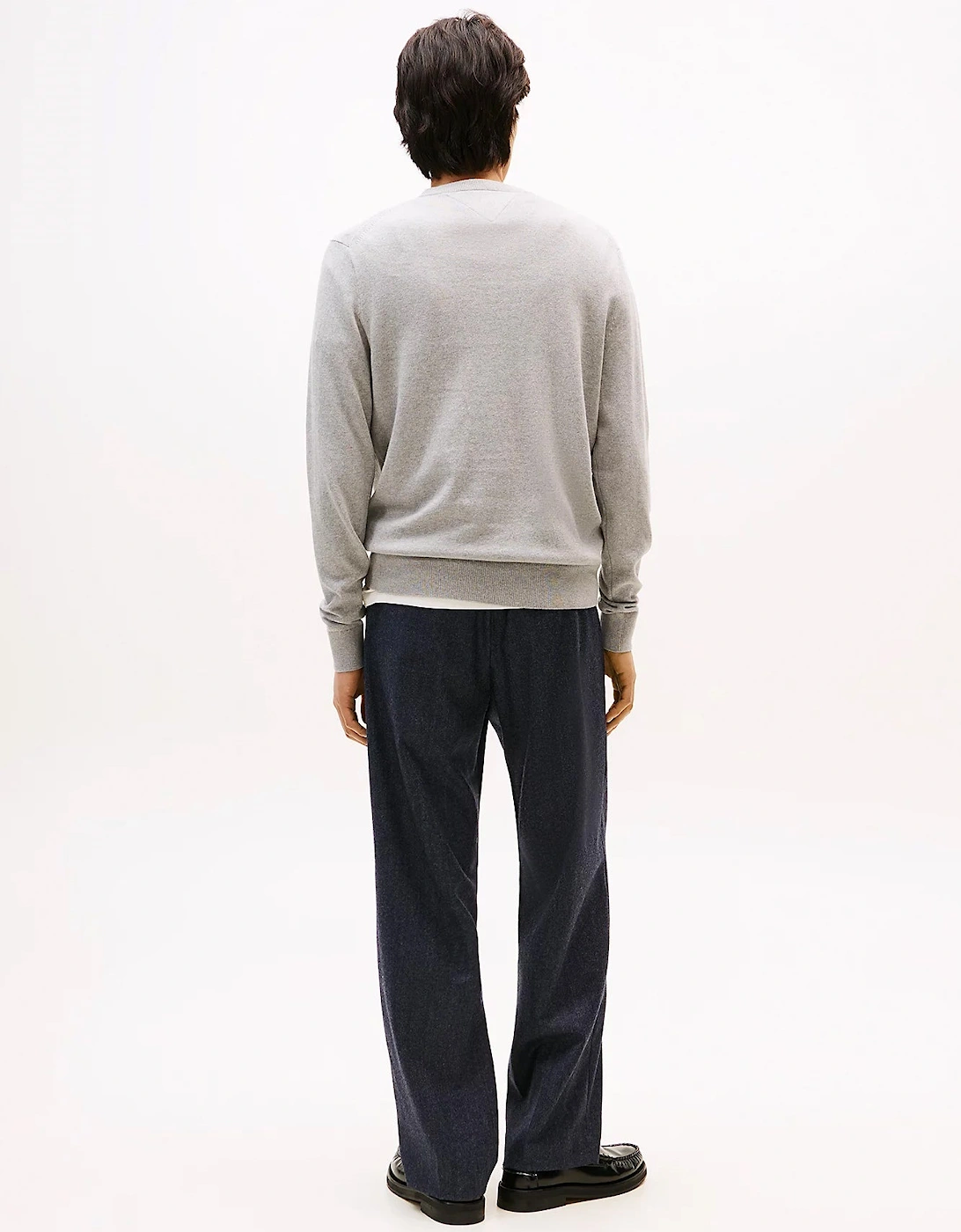 Pima Organic Cotton Mens Cashmere V-Neck Jumper - Light Grey Heather