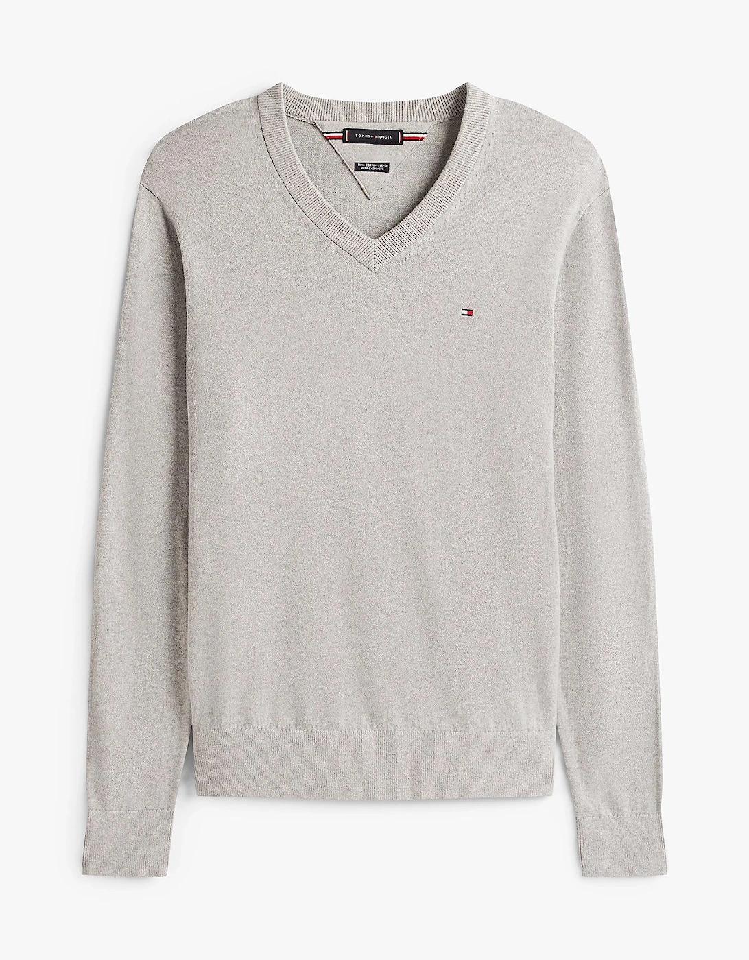 Pima Organic Cotton Mens Cashmere V-Neck Jumper - Light Grey Heather