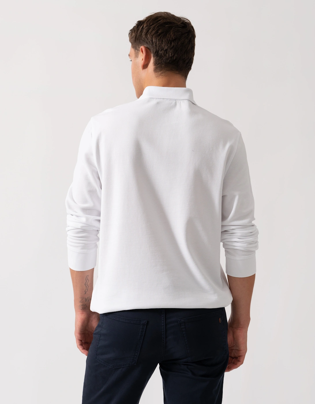 Long Sleeved Mens Essentials Polo - White
