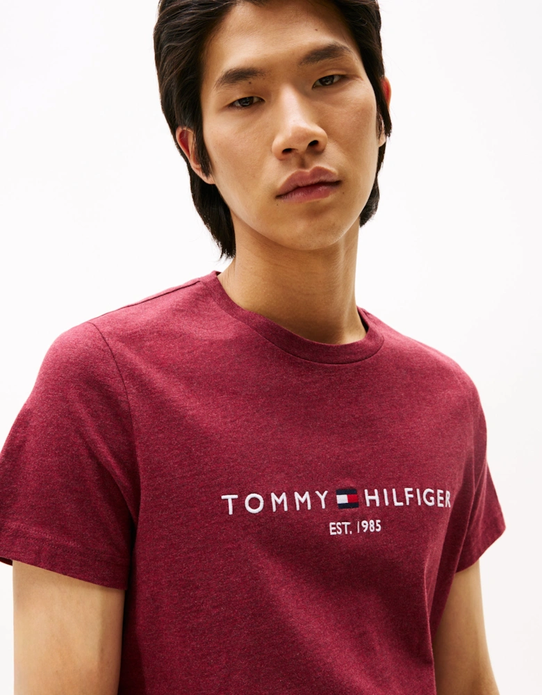 Tommy Logo Basic Mens T-Shirt - Deep Rouge Heather