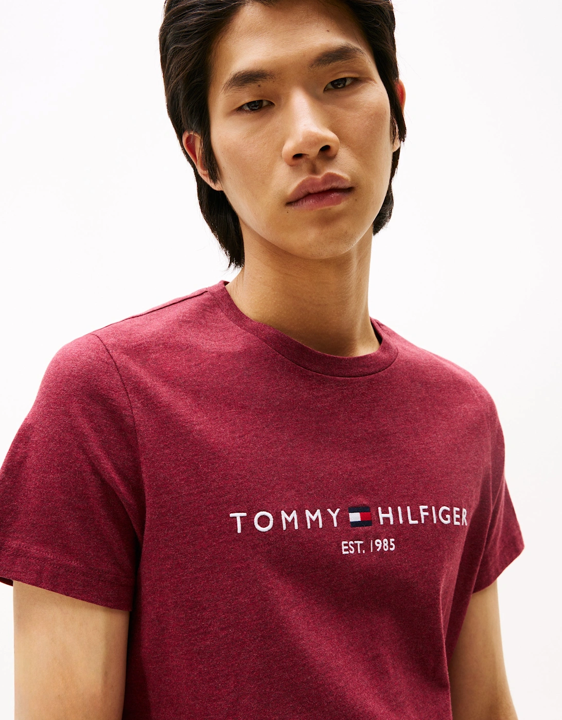 Tommy Logo Basic Mens T-Shirt - Deep Rouge Heather