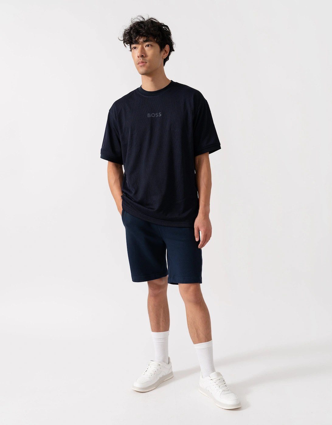 BOSS Orange Summer Mesh Mens T-Shirt - Dark Blue 404