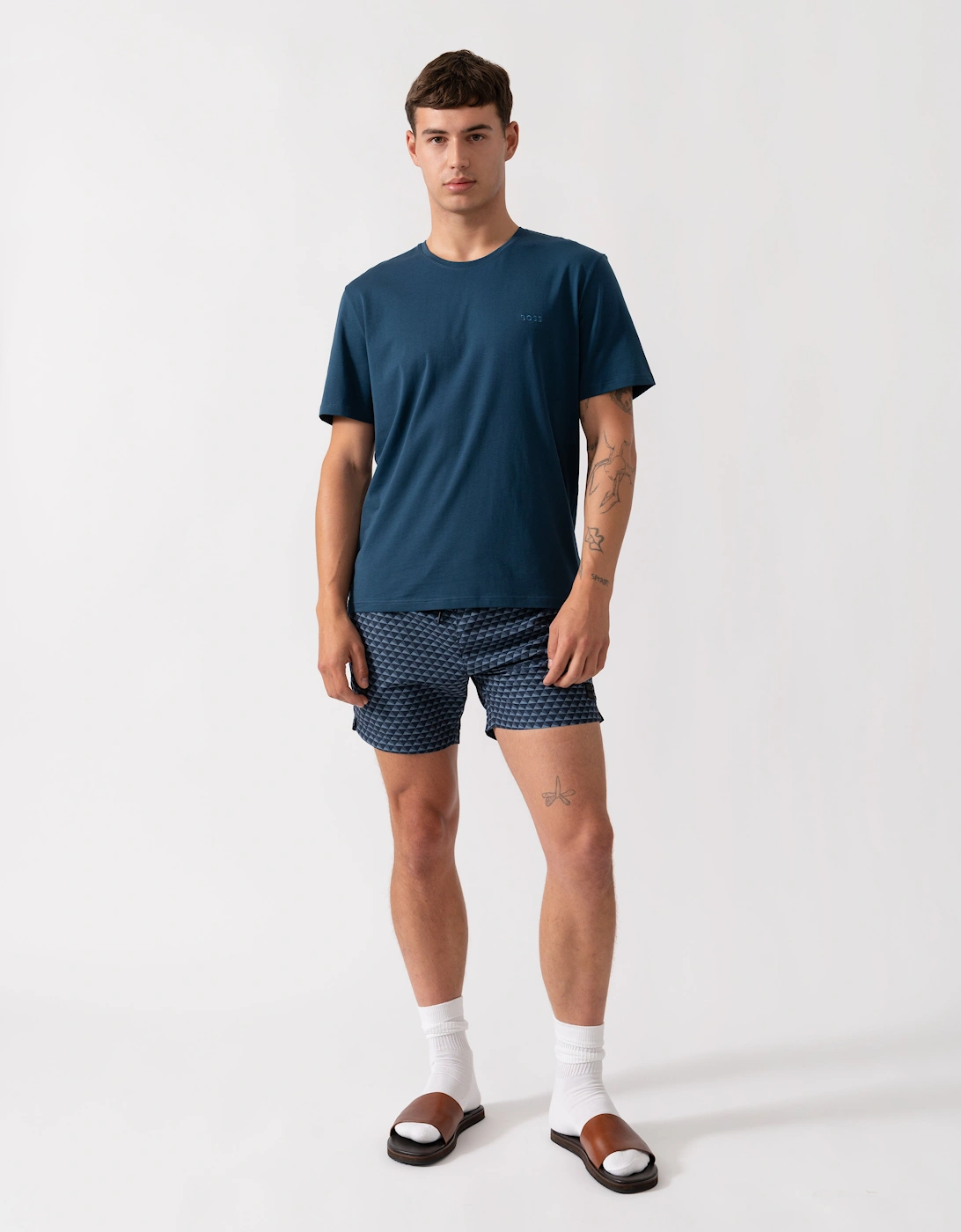 BOSS Orange Mix&Match Mens Stretch-Cotton Loungewear T-Shirt with Embroidered Logo - Open Blue 480