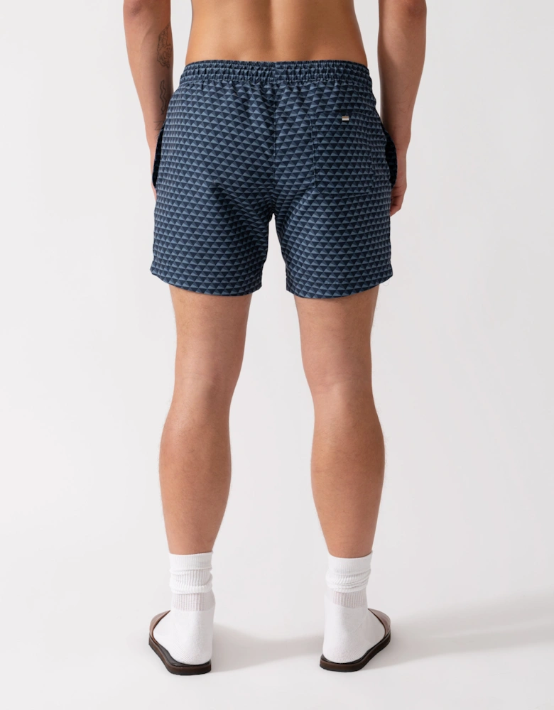 BOSS Orange Vibe Mens Logo-Label Swim Shorts with Seasonal Pattern - Navy 414