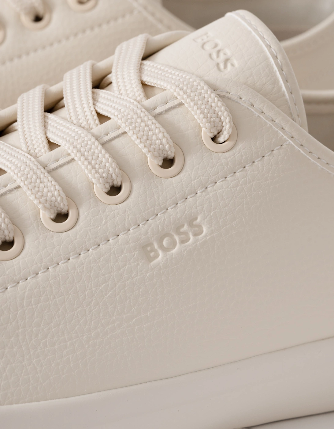 BOSS Orange Aiden Tenn Mens Low Top Trainers in Grained Faux Leather - Light Beige 275