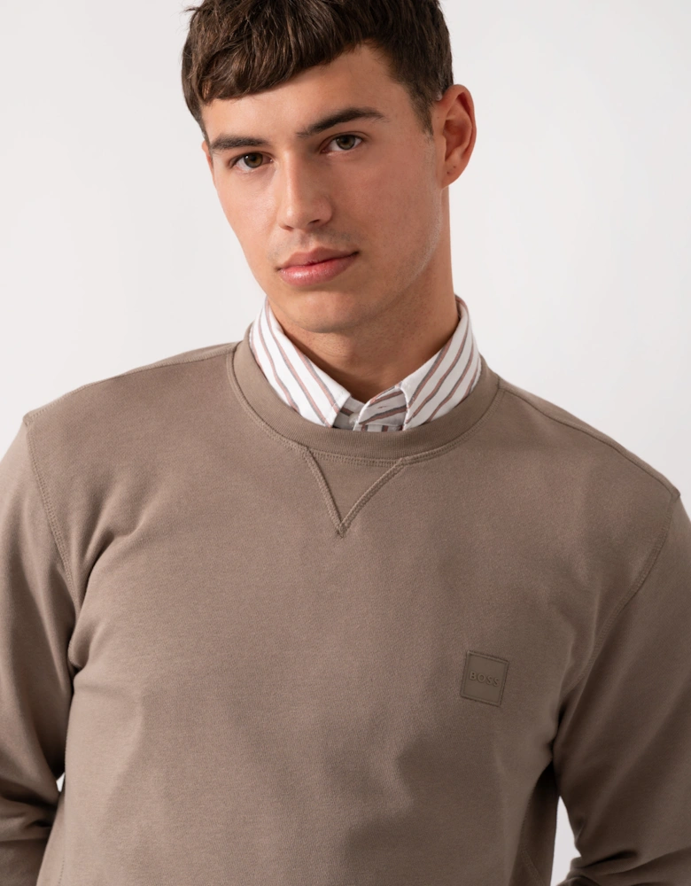 BOSS Orange Westart Mens Crew Neck Sweatshirt With Logo Patch - Open Green 346