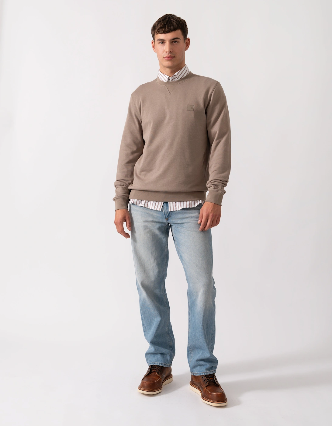 BOSS Orange Westart Mens Crew Neck Sweatshirt With Logo Patch - Open Green 346