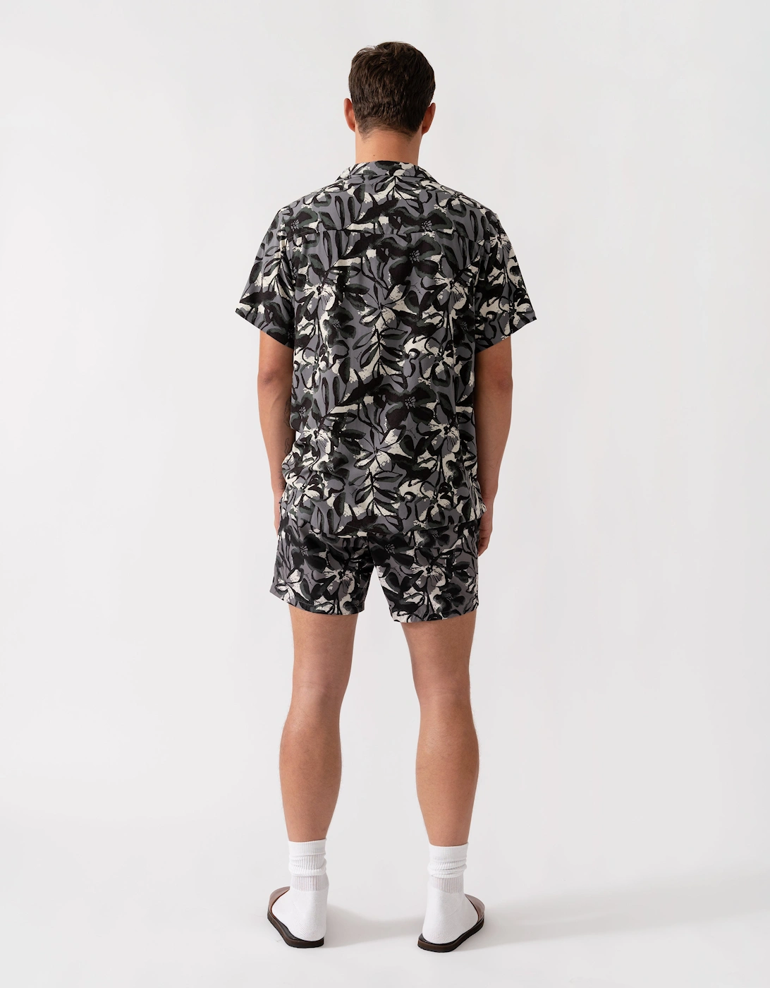 BOSS Orange Piranha Mens Tropical Print Quick-Drying Swim Shorts - Open Grey 062