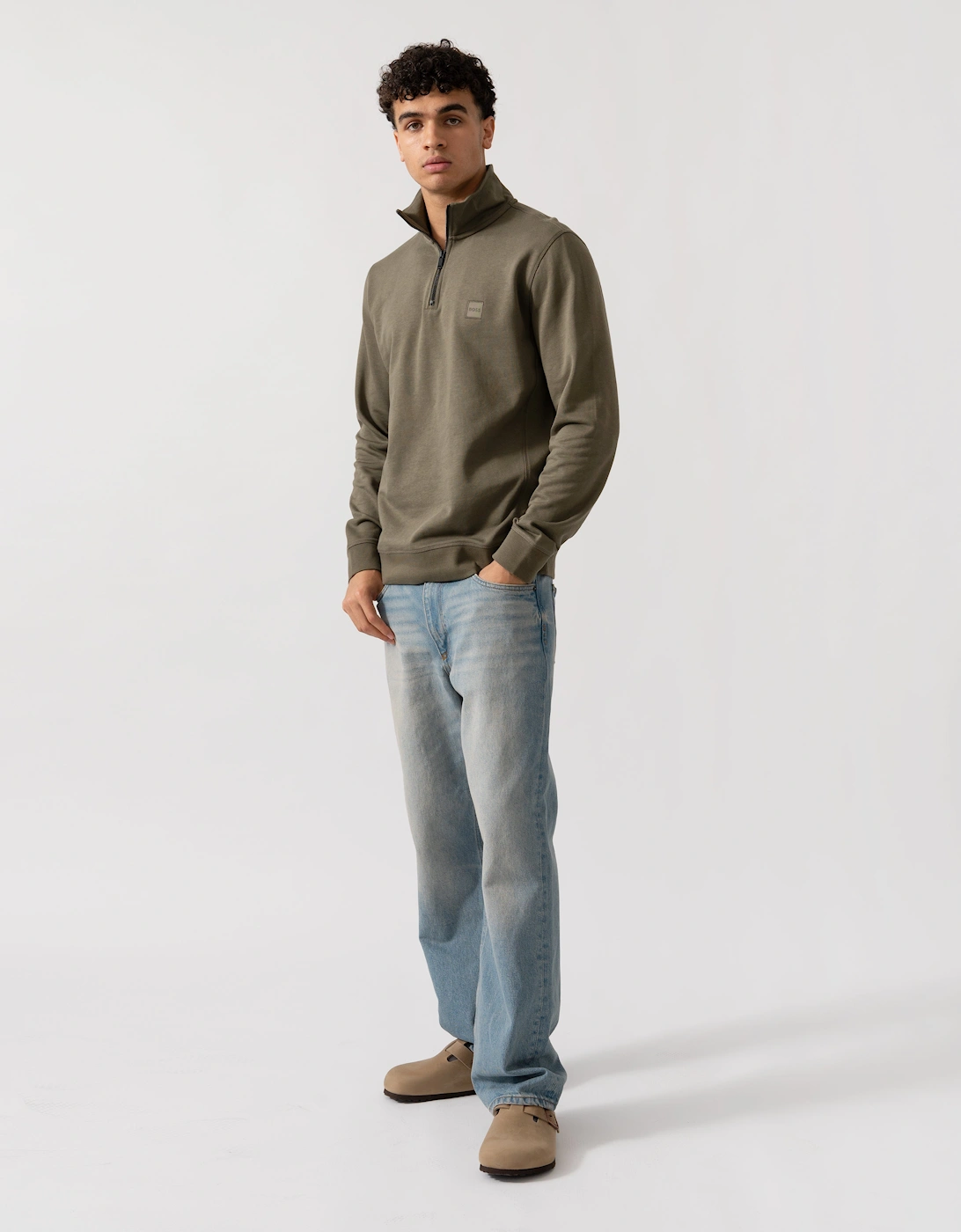 BOSS Orange Zetrust Mens 1/4 Zip Sweatshirt - Open Green 342