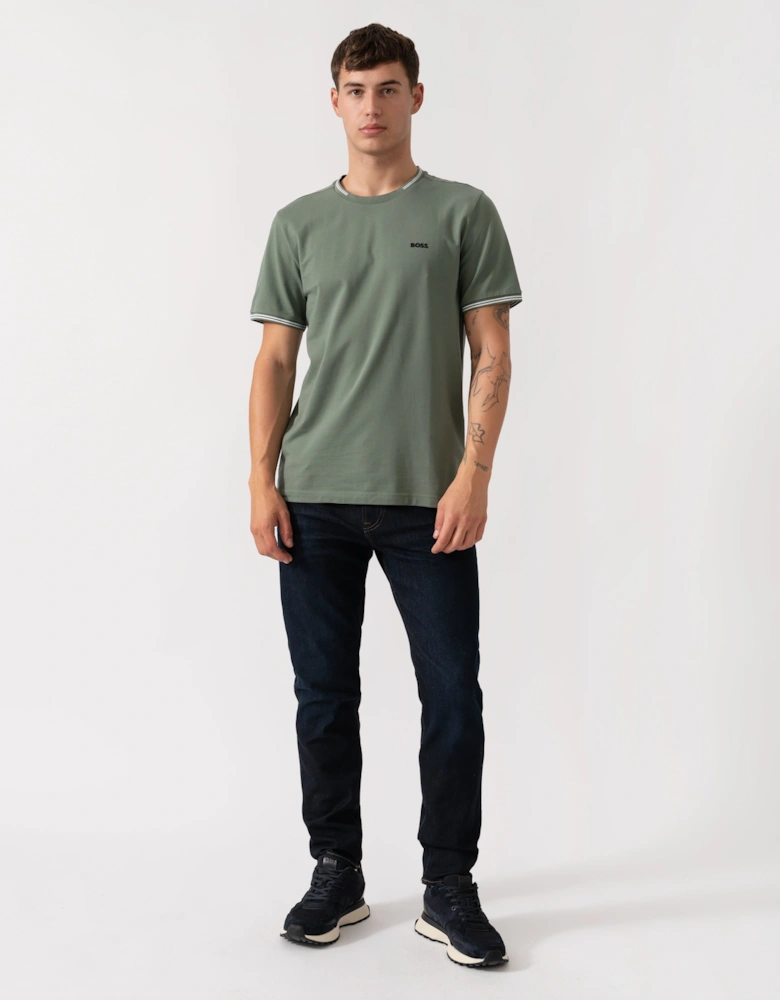 BOSS Green Taul Mens Stretch-Cotton T-Shirt with Stripes and Logo - Open Green 358