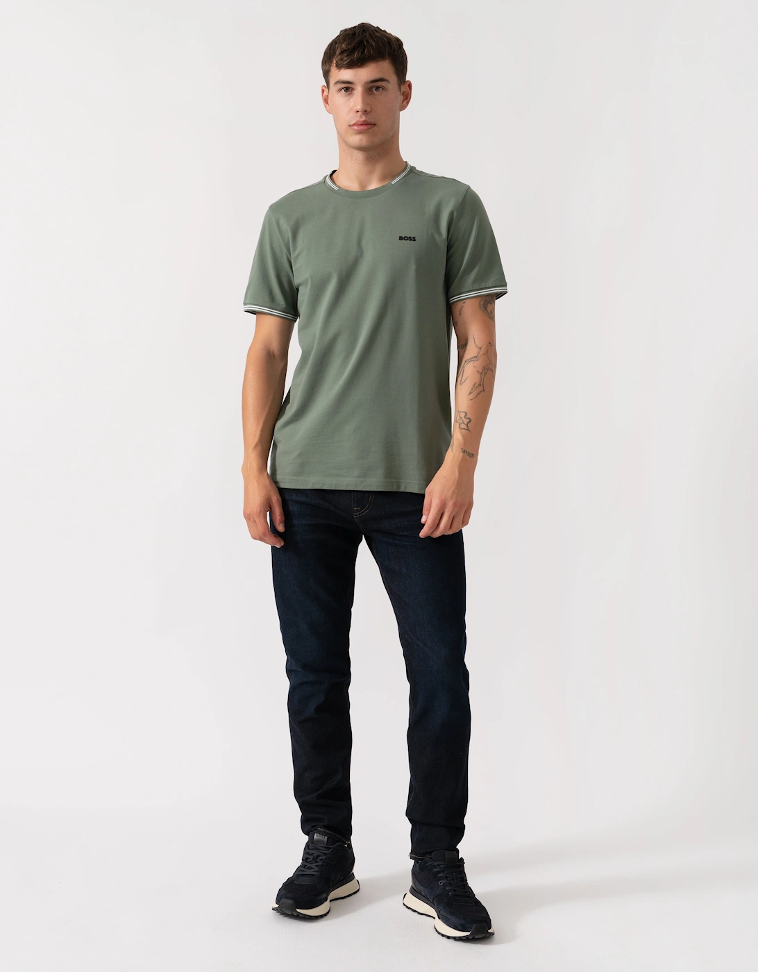 BOSS Green Taul Mens Stretch-Cotton T-Shirt with Stripes and Logo - Open Green 358