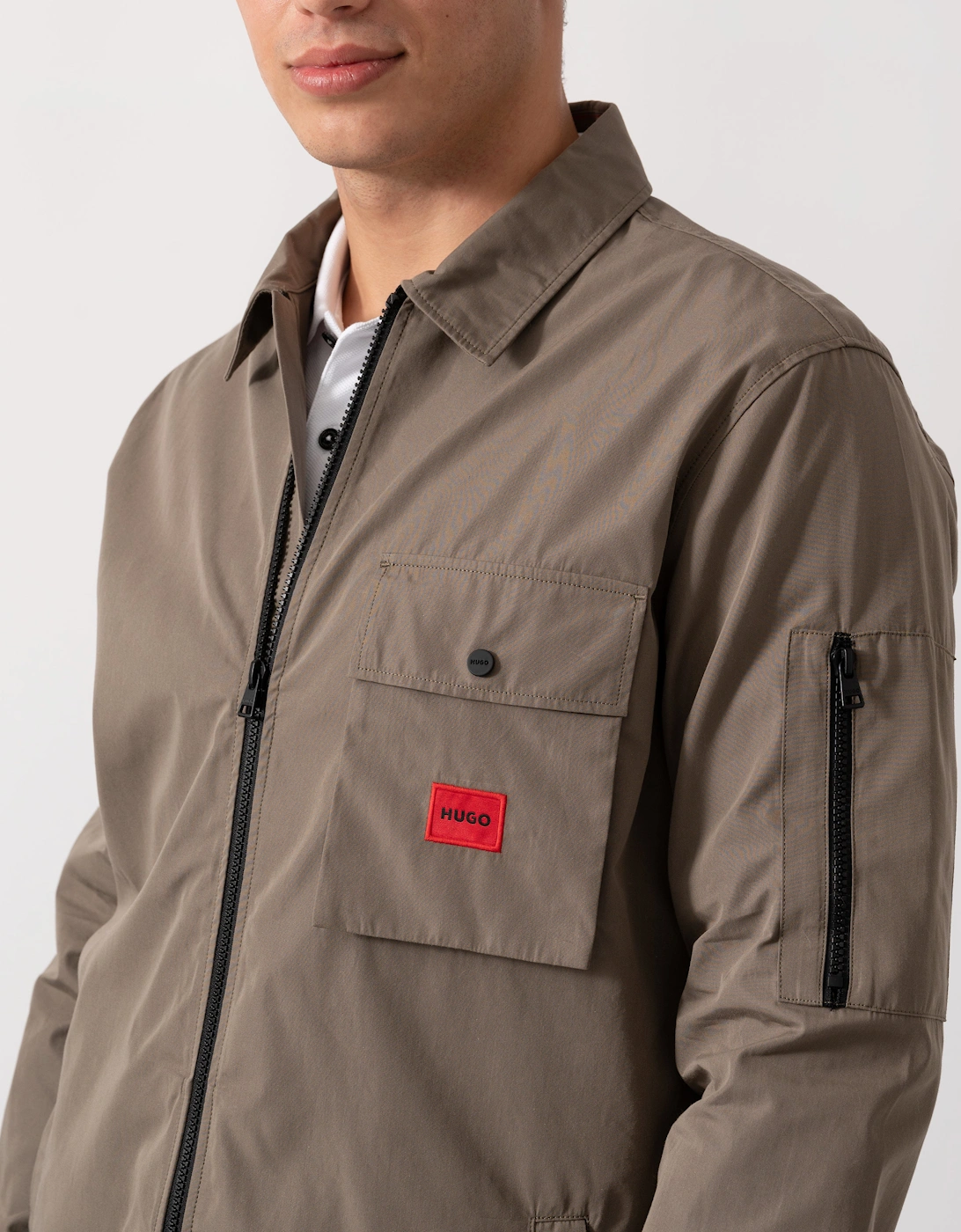 HUGO Emmond Mens Zip Overshirt - Medium Grey 032