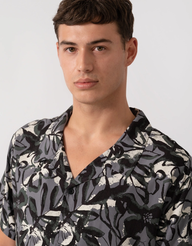 BOSS Orange Mens Short Sleeve Floral Print Beach Shirt - Open Grey 062