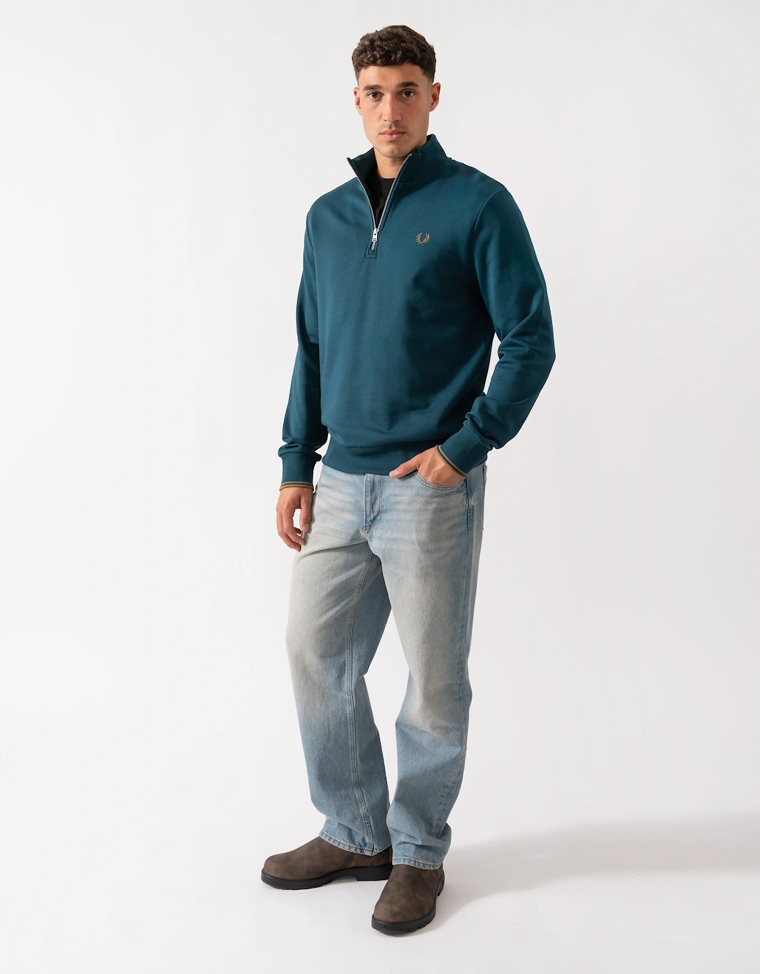 Mens Half Zip Sweatshirt - Dark Petrol/Shaded Stone Z48
