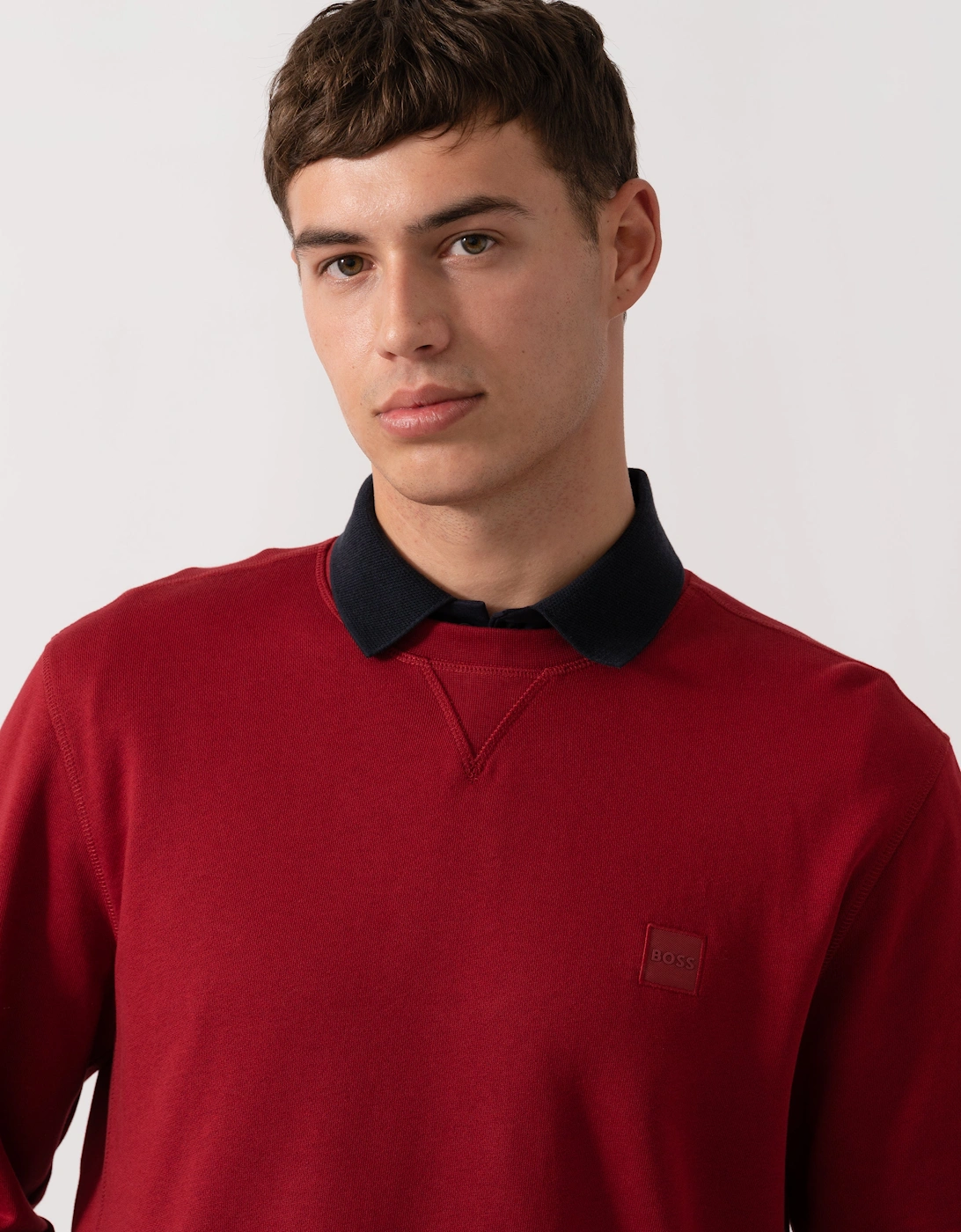 BOSS Orange Westart Mens Crew Neck Sweatshirt With Logo Patch - Medium Red 614