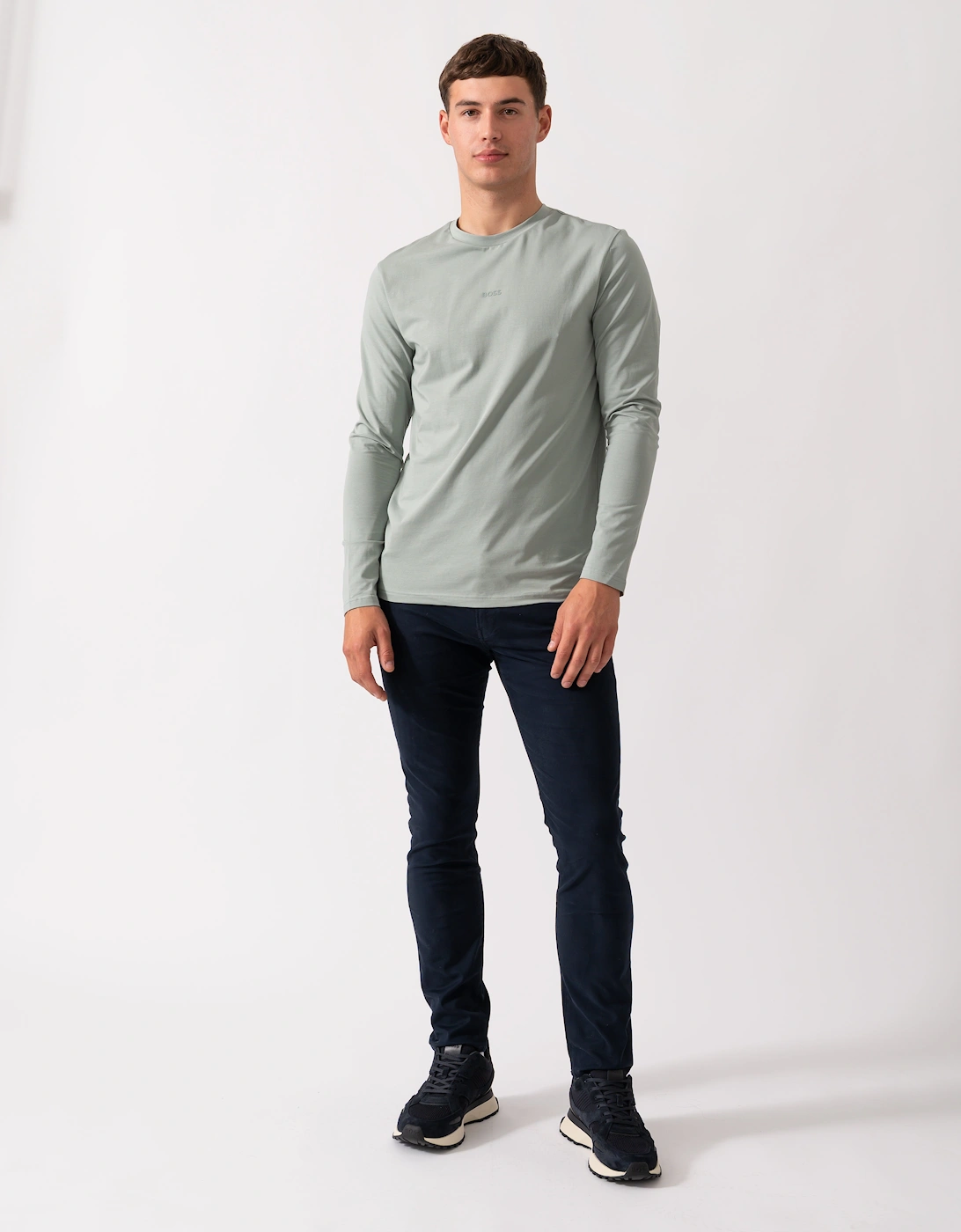BOSS Orange Tchark Mens Long Sleeve Stretch Cotton T-Shirt - Open Green 351