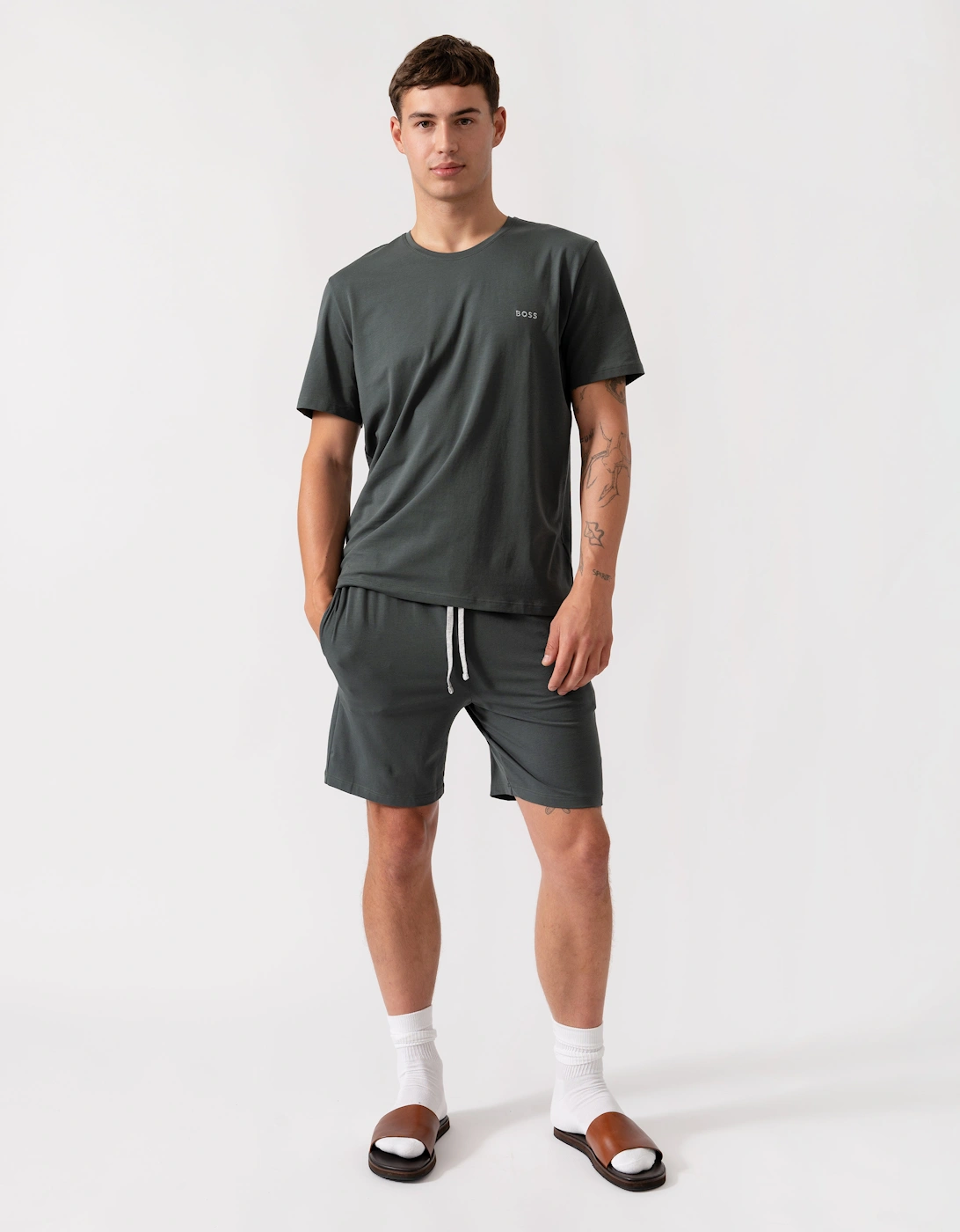 BOSS Orange Mix&Match Mens Stretch-Cotton Loungewear T-Shirt with Embroidered Logo - Open Green 345