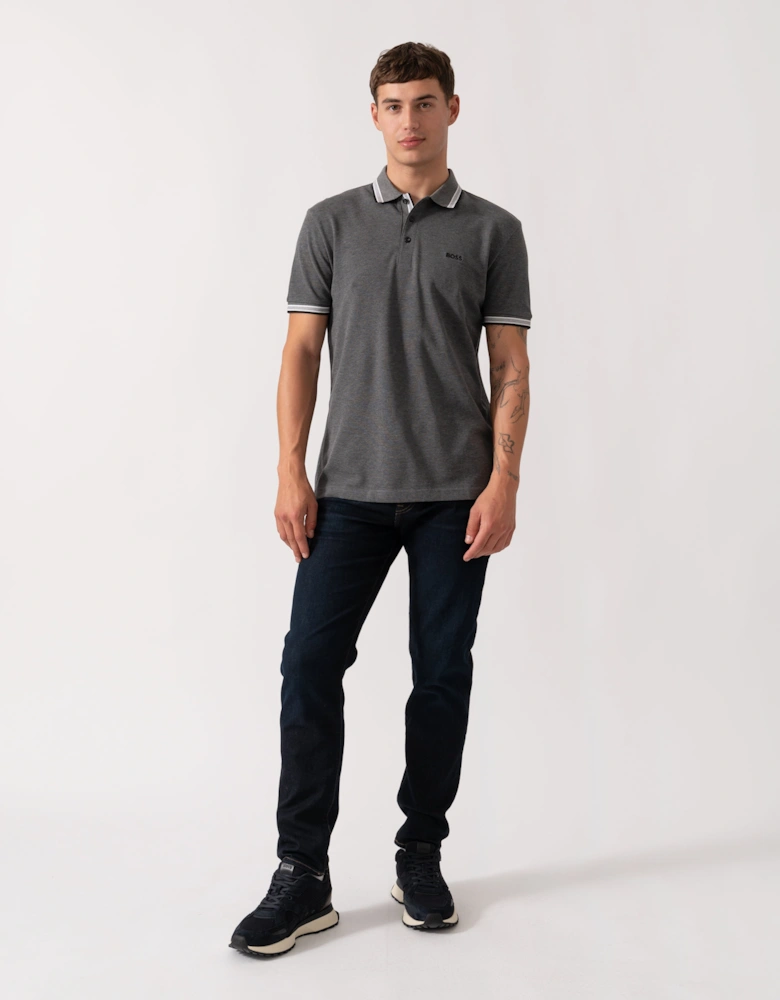 BOSS Green Paddy Mens Cotton-Piqué Polo Shirt with Contrast Logo - Medium Grey 034