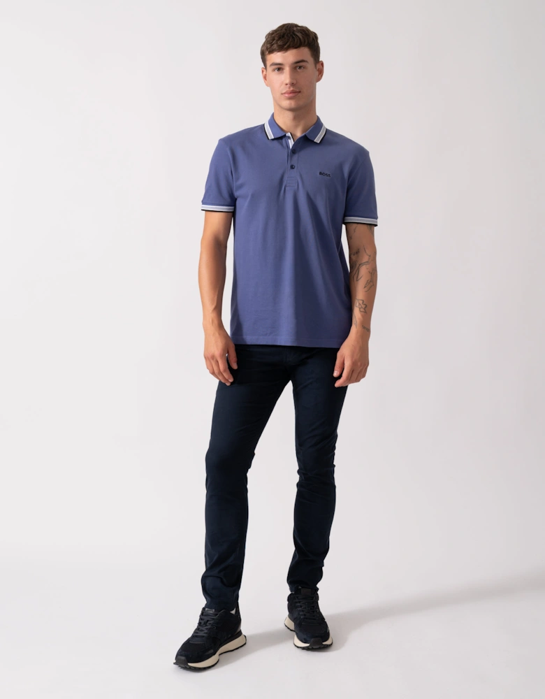 BOSS Green Paddy Mens Cotton-Piqué Polo Shirt with Contrast Logo - Navy 417
