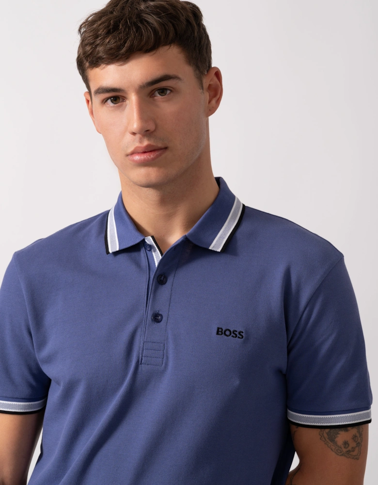 BOSS Green Paddy Mens Cotton-Piqué Polo Shirt with Contrast Logo - Navy 417