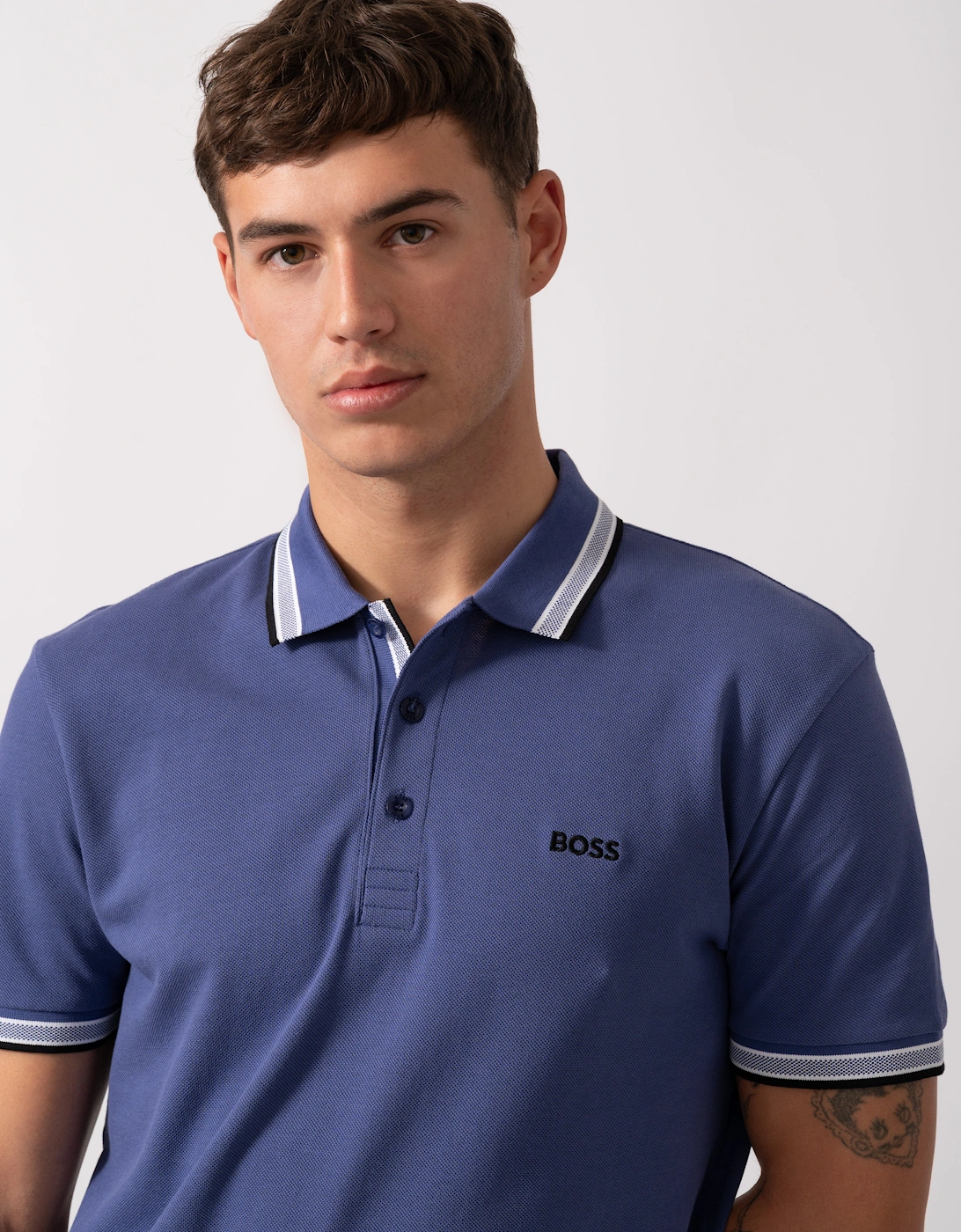 BOSS Green Paddy Mens Cotton-Piqué Polo Shirt with Contrast Logo - Navy 417