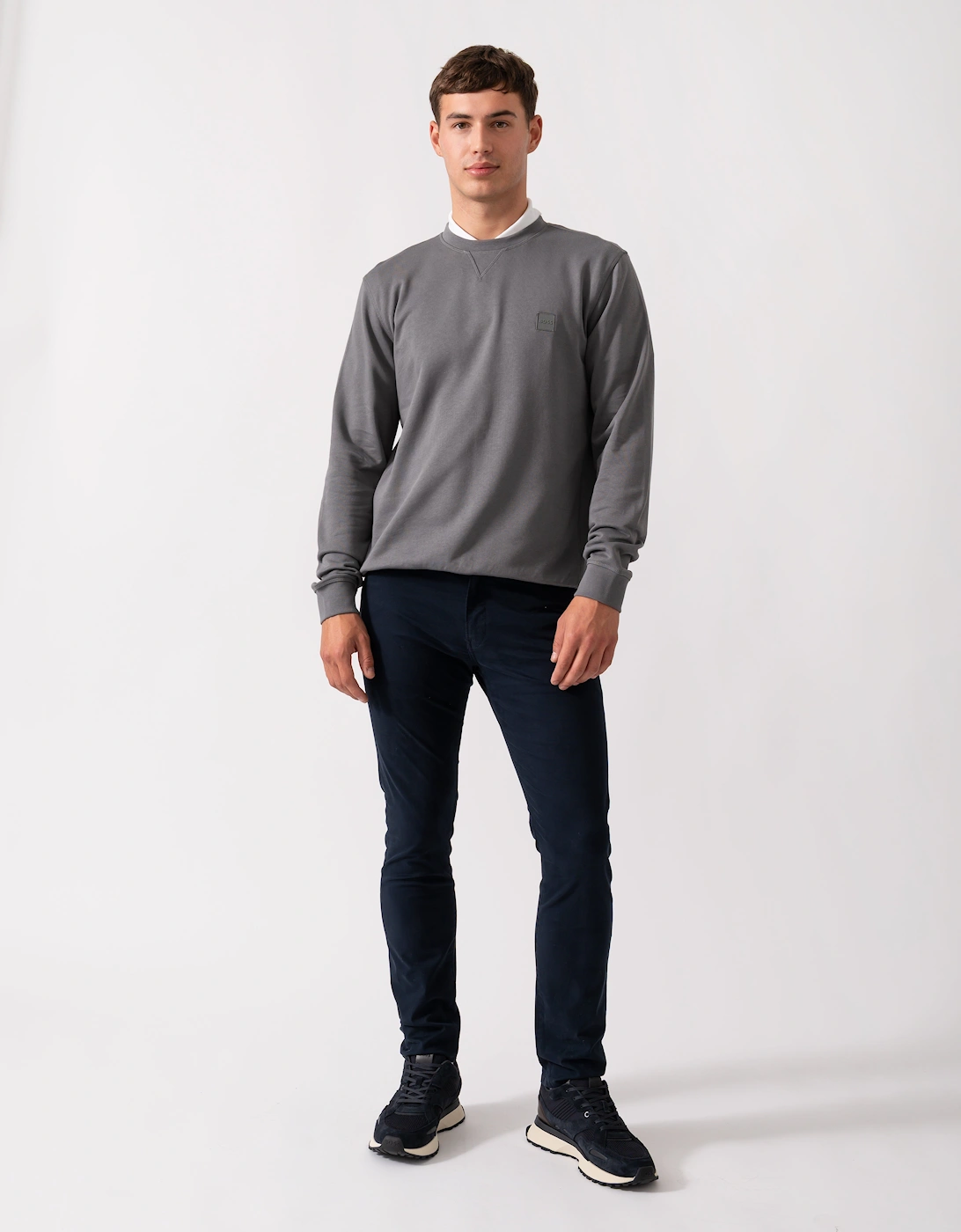 BOSS Orange Westart Mens Crew Neck Sweatshirt With Logo Patch - Open Grey 062