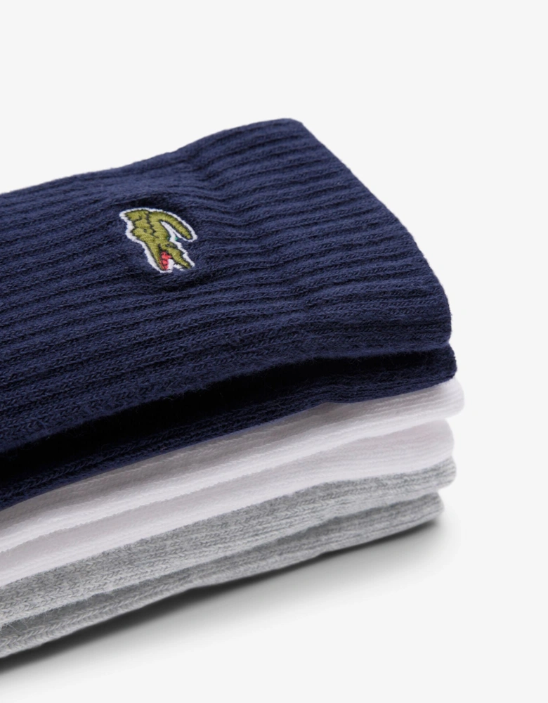 3 Pack Sport Mens High Cut Socks - Silver Chine/White-Navy Blue TYA