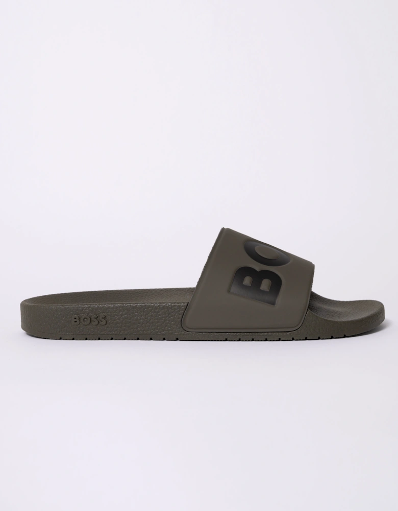 BOSS Orange Aryeh Mens Italian-Made Slides With Large Logo Detail - Medium Brown 210