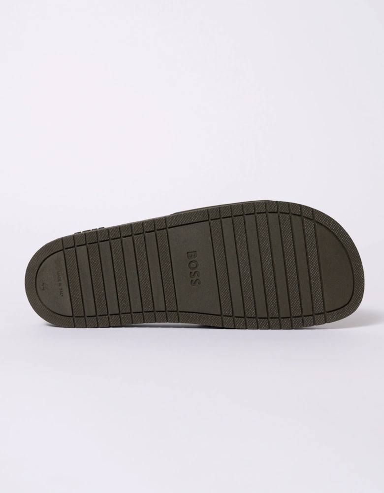 BOSS Orange Aryeh Mens Italian-Made Slides With Large Logo Detail - Medium Brown 210