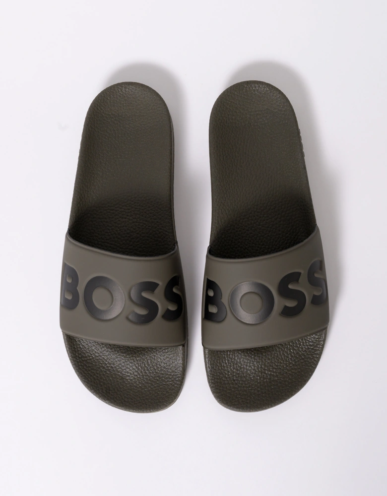 BOSS Orange Aryeh Mens Italian-Made Slides With Large Logo Detail - Medium Brown 210
