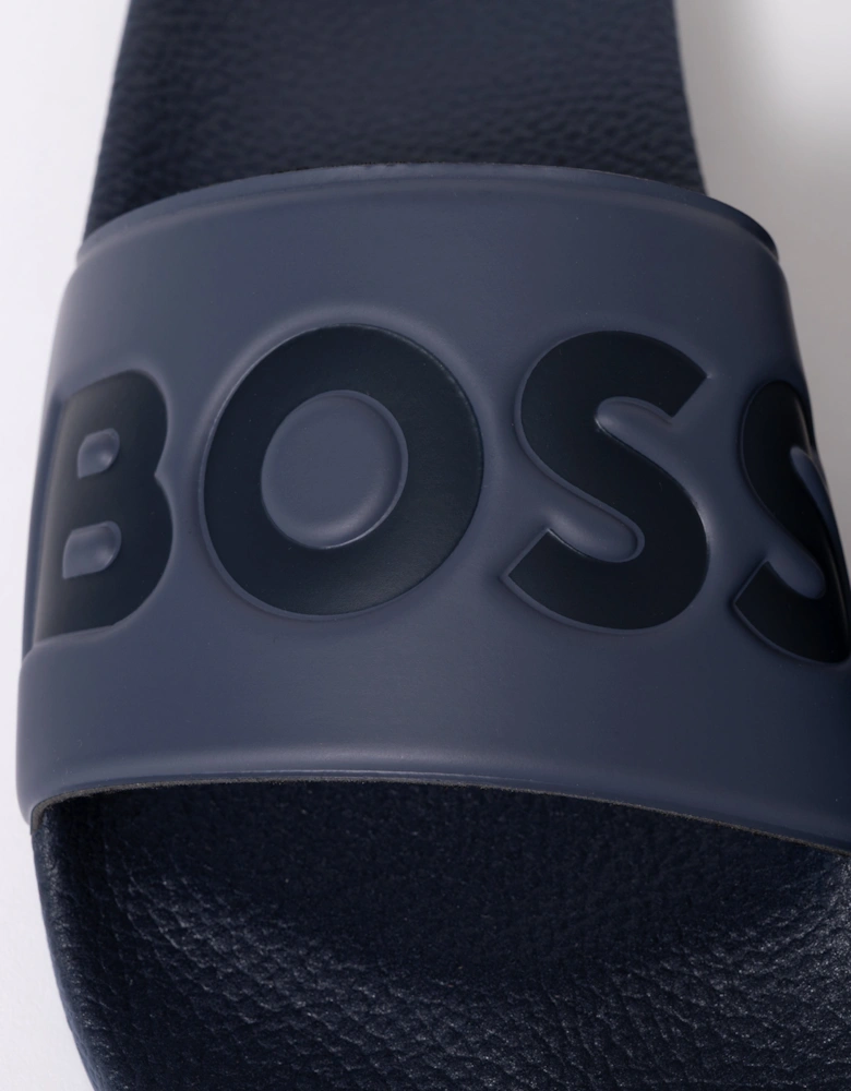 BOSS Orange Aryeh Mens Italian-Made Slides With Large Logo Detail - Navy 412
