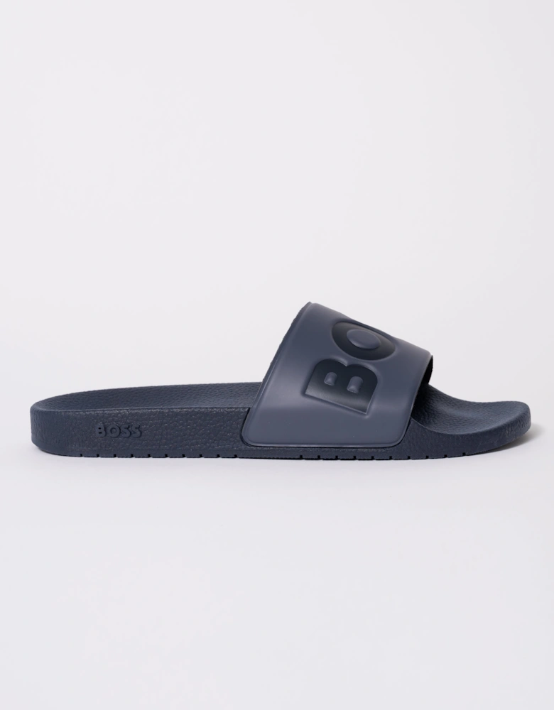 BOSS Orange Aryeh Mens Italian-Made Slides With Large Logo Detail - Navy 412