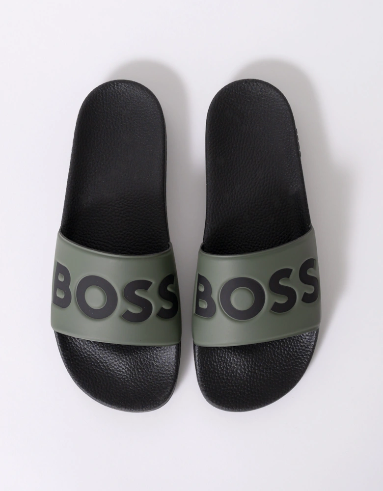 BOSS Orange Aryeh Mens Italian-Made Slides With Large Logo Detail - Open Green 380