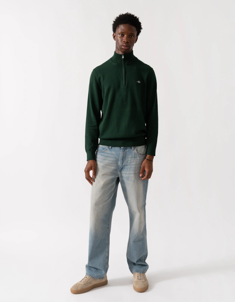 Mens Classic Cotton Half Zip Jumper - 374 Tartan Green