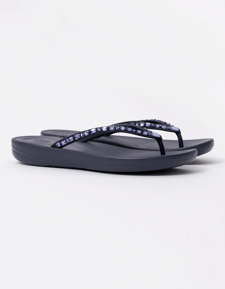 Womens iQushion Multi-Crystal Ergonomic Flip-Flops - Midnight Navy 399