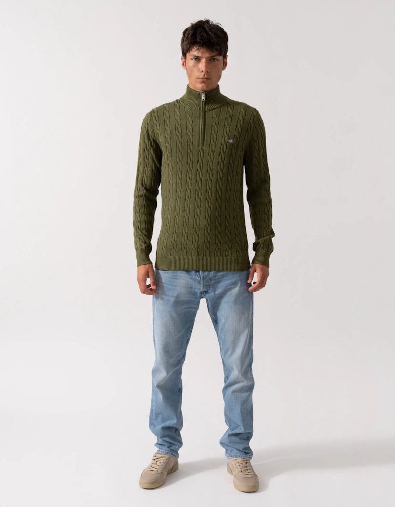 Mens Cotton Cable Half Zip Jumper - 303 Moss Green