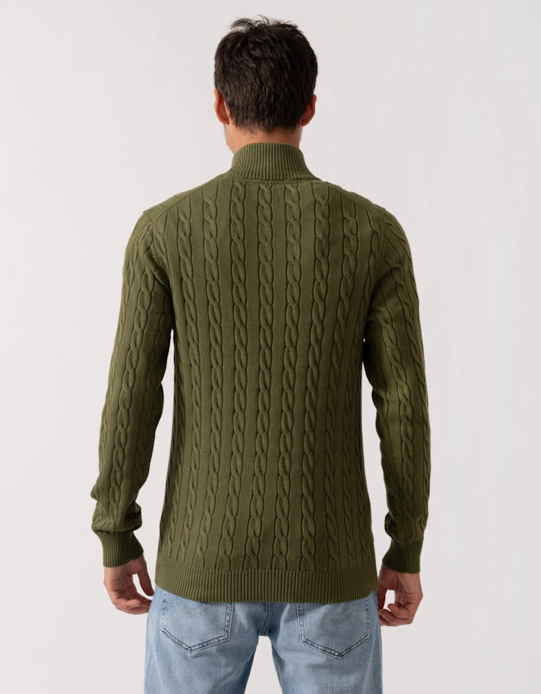 Mens Cotton Cable Half Zip Jumper - 303 Moss Green