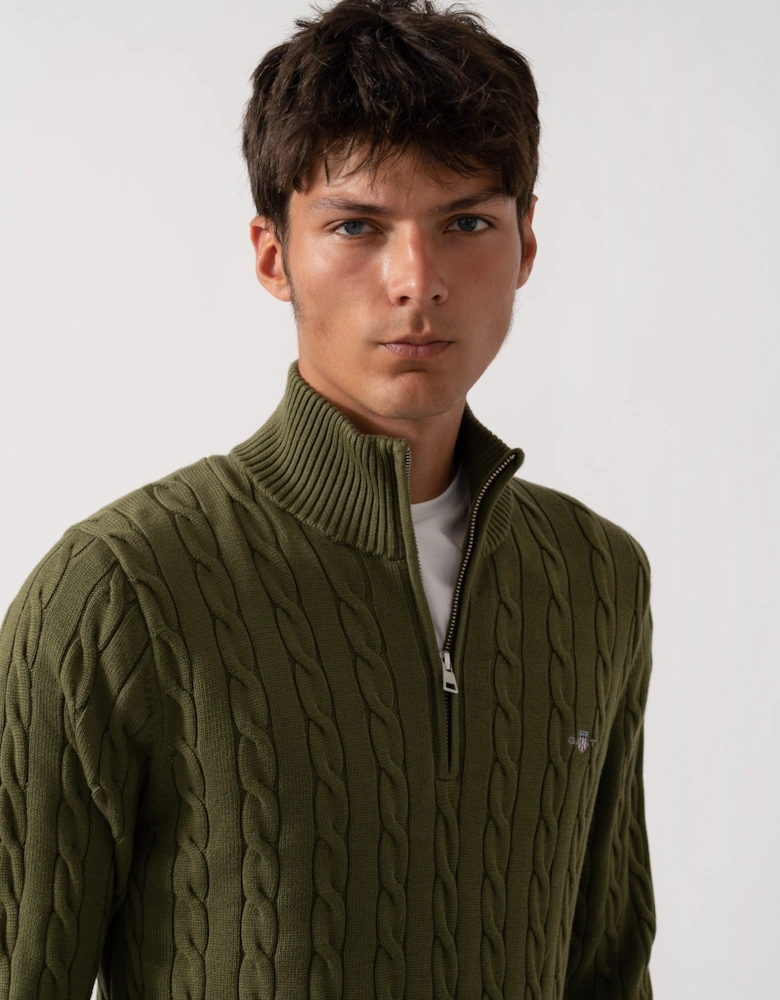 Mens Cotton Cable Half Zip Jumper - 303 Moss Green