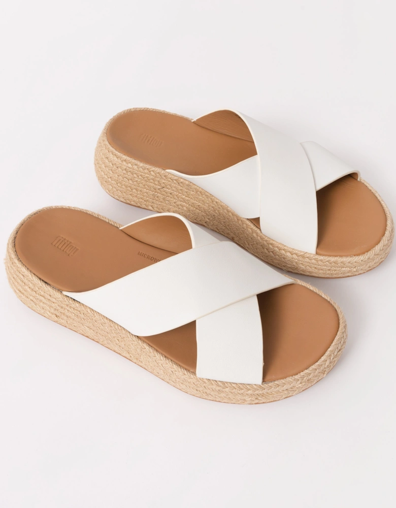 Womens F-Mode Espadrille Leather Flatform Cross Slides - Urban White 194
