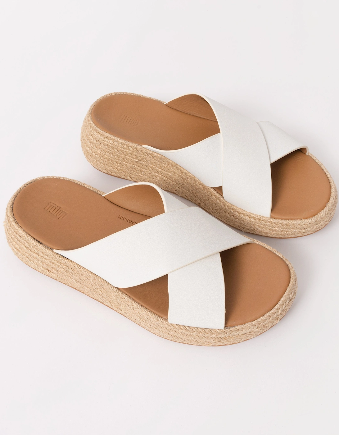 Womens F-Mode Espadrille Leather Flatform Cross Slides - Urban White 194